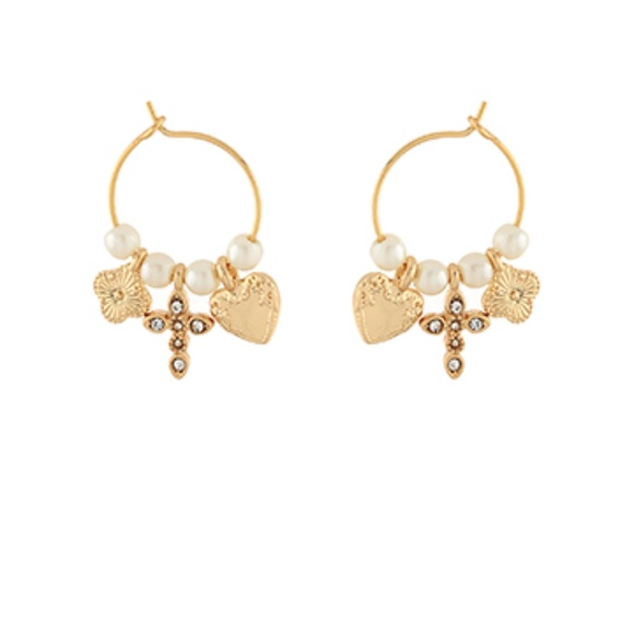 Cross & Muti Charm Dangle Hoops - Picture 1 of 1